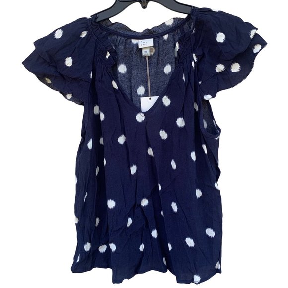 A New Day Womens Blue Polka Dot Flutter Sleeve Top Size XS Casual Dressy Gift - Picture 1 of 10